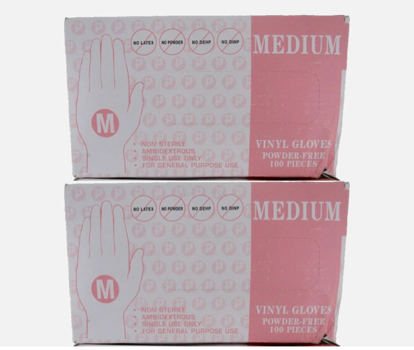 Vinyl Gloves, MEDIUM, Powder-Free, 100ct each, 2 PACK = 200ct Total