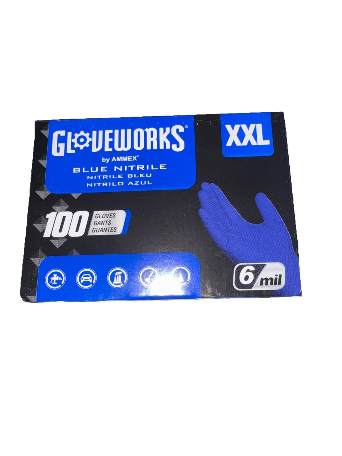 Ammex Gloveworks GWRBN49100 Blue Nitrile Powder Free Industrial Gloves, 6 Mil