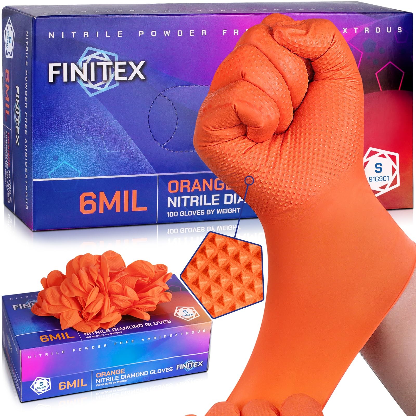 FINITEX Industrial Diamond Texture Nitrile Orange Glove – Chemical Resistant …
