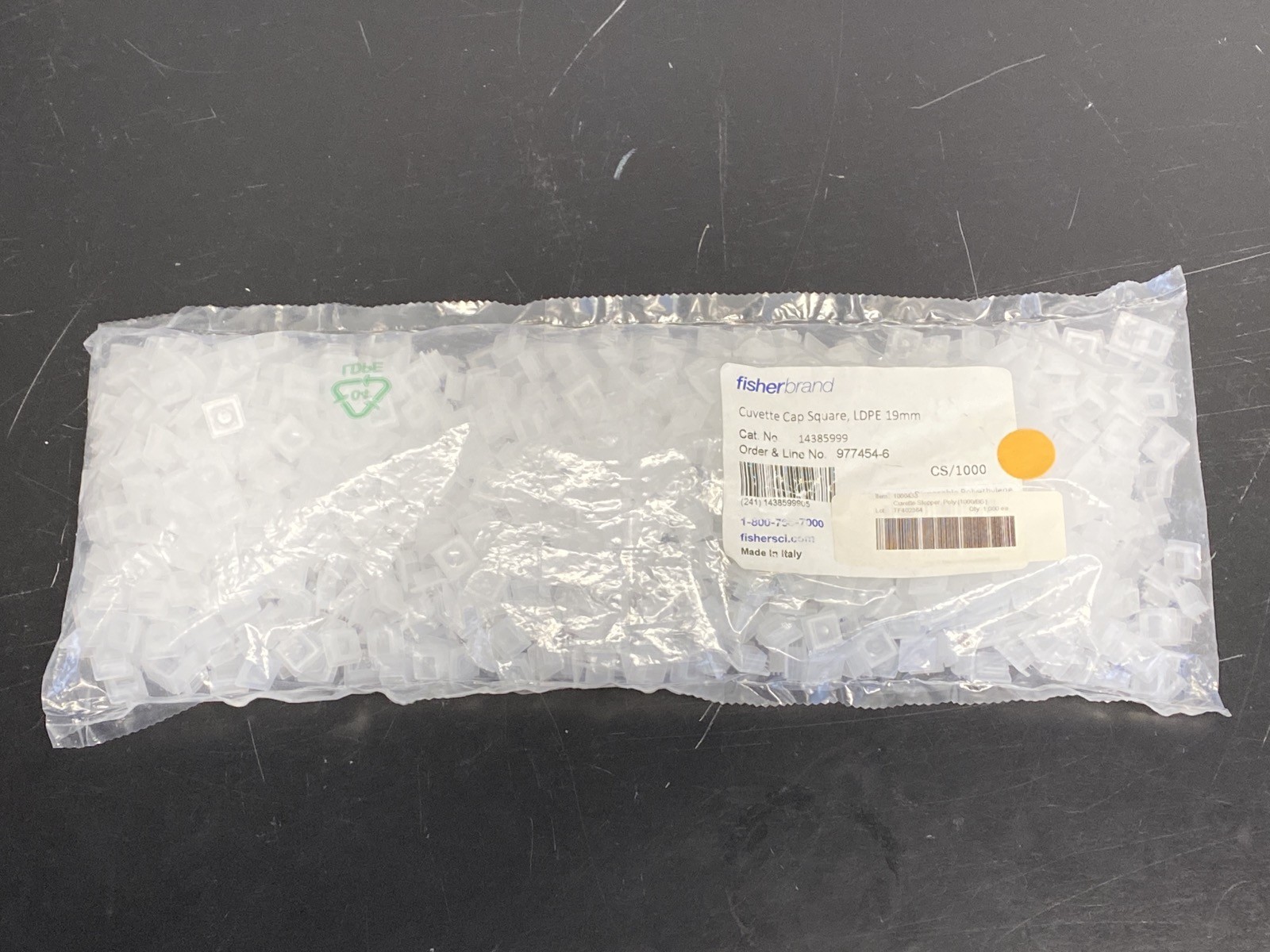 (1000/Cs) KARTELL Disposable 12.5mm LDPE Cuvette Stopper Caps Square 01962-00