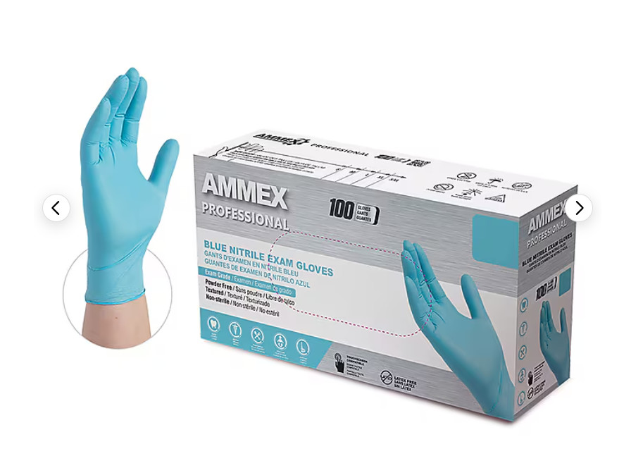 AMMEX XL Blue Nitrile Disposable Gloves, 3 Mil, Latex & Powder Free Case of 10