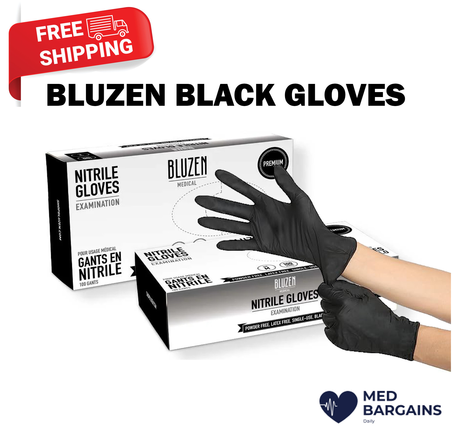 BluZen Disposable Nitrile Gloves Medical Black Latex Small Medium L XL – 100CT