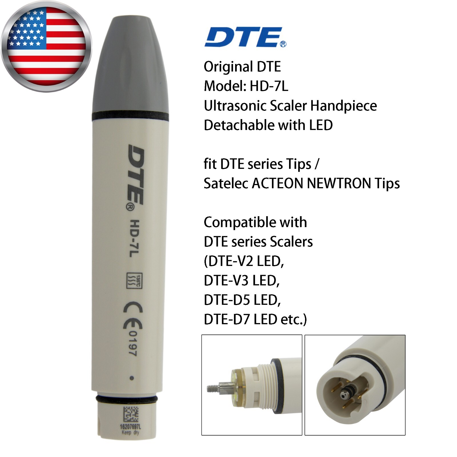 Ultrasonic LED Scaler Handpiece Satelec Newtron P5 ACTEON Tip HS-7L H3 10Z 1S #1