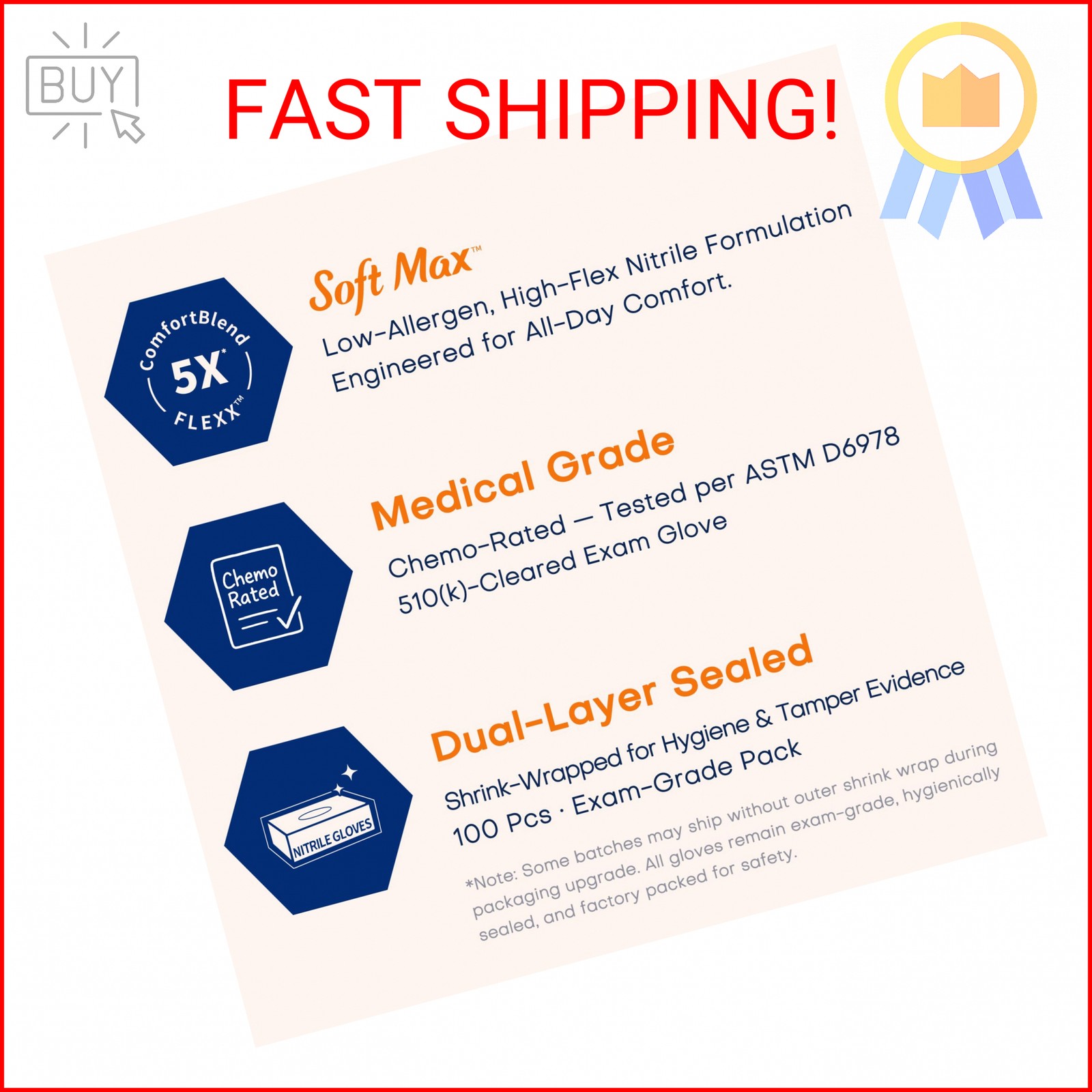 Supmedic Medical Nitrile Exam Gloves, Latex-Free, Powder-Free, Food Safe, Cookin