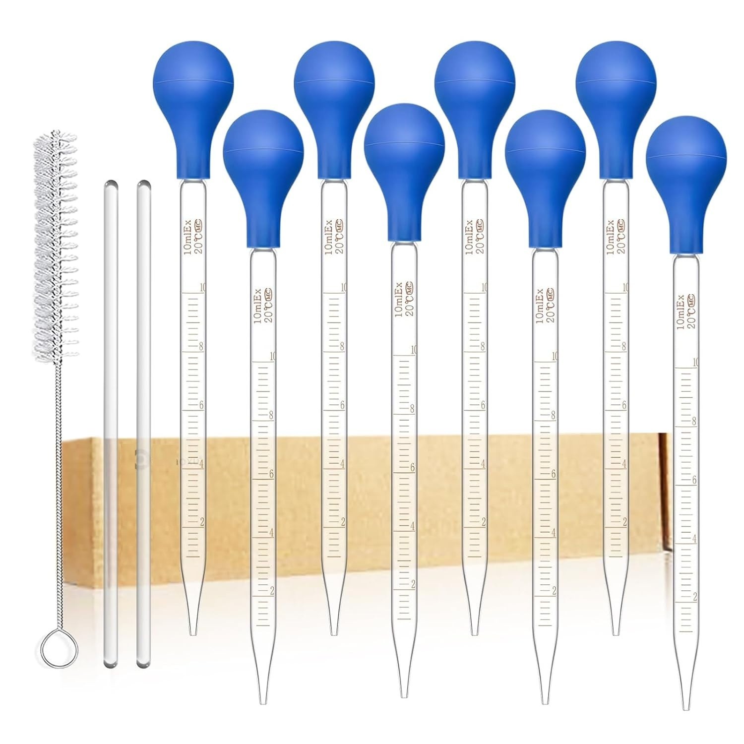 8 Pack 10ml Glass Graduated Dropper Pipette with 2-Pack 8″ Glass Stir Rod