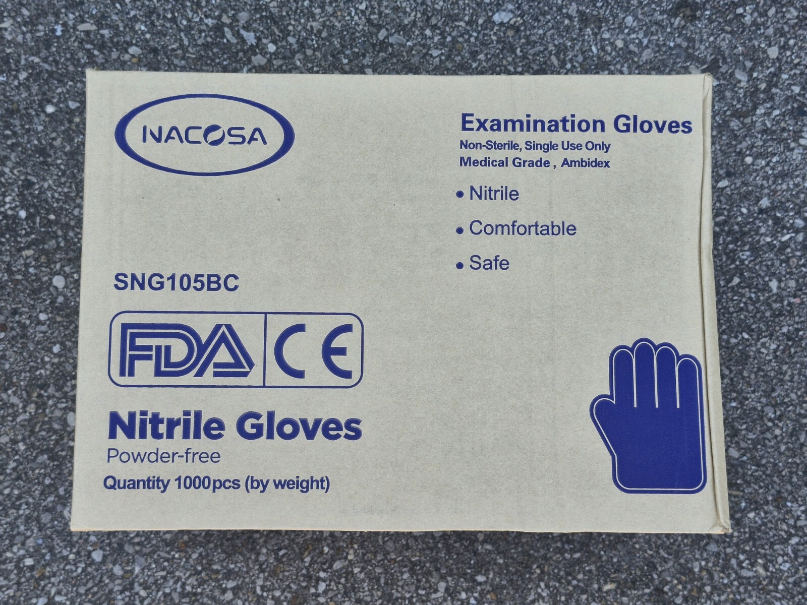 NACOSA Nitrile Exam Gloves Case of 10 Boxes, 1000-Piece, Large Size