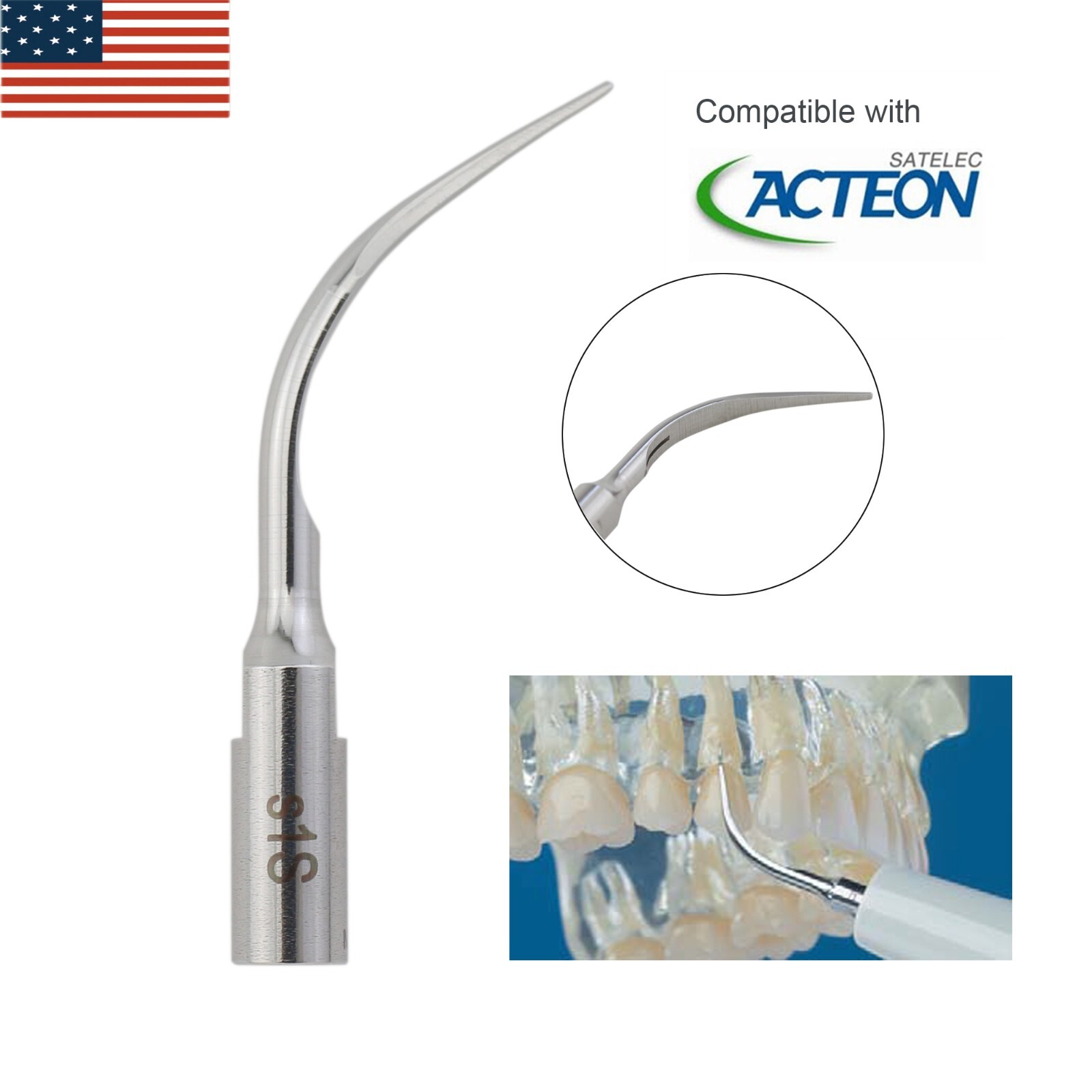 Dental Ultrasonic Perio Scaler Tip #1S Slim F00245 fit Acteon P5 Newtron Satelec