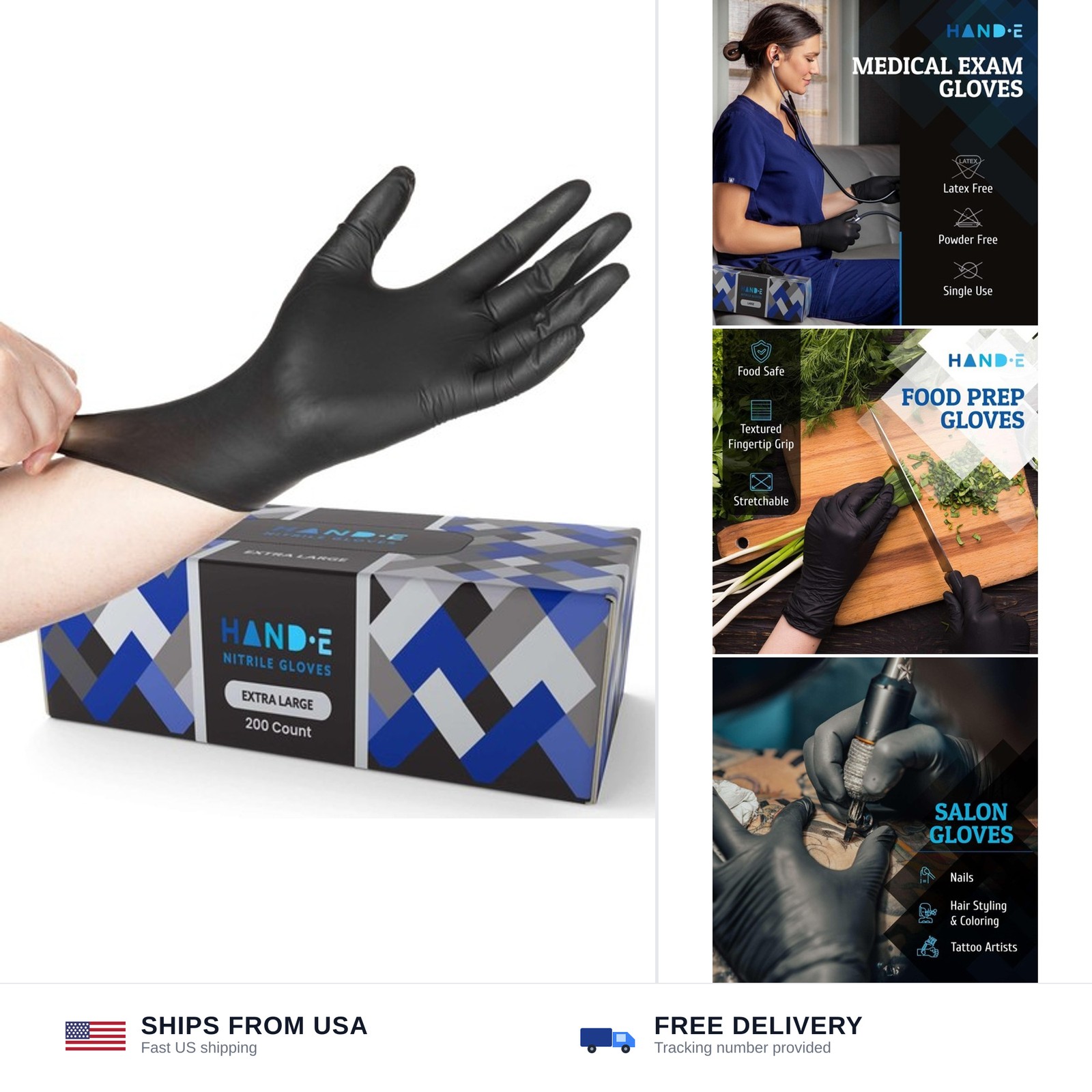 Hand-E Touch Black Nitrile Medical Gloves – Extra Thick 5 Mil, X Large – 100 …