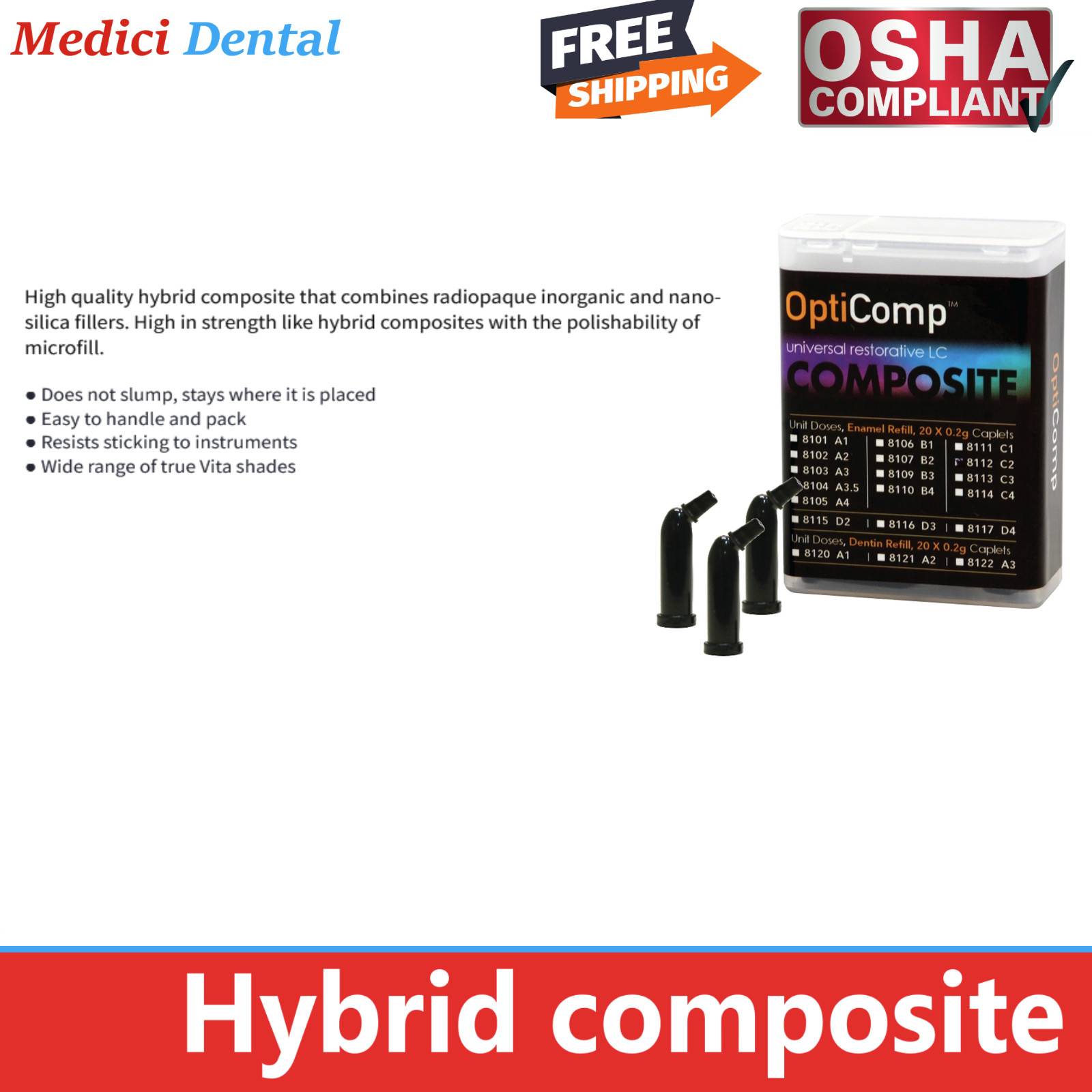 Dental OptiComp Unidose Capsules Compules Universal Light-cure Composite – A2