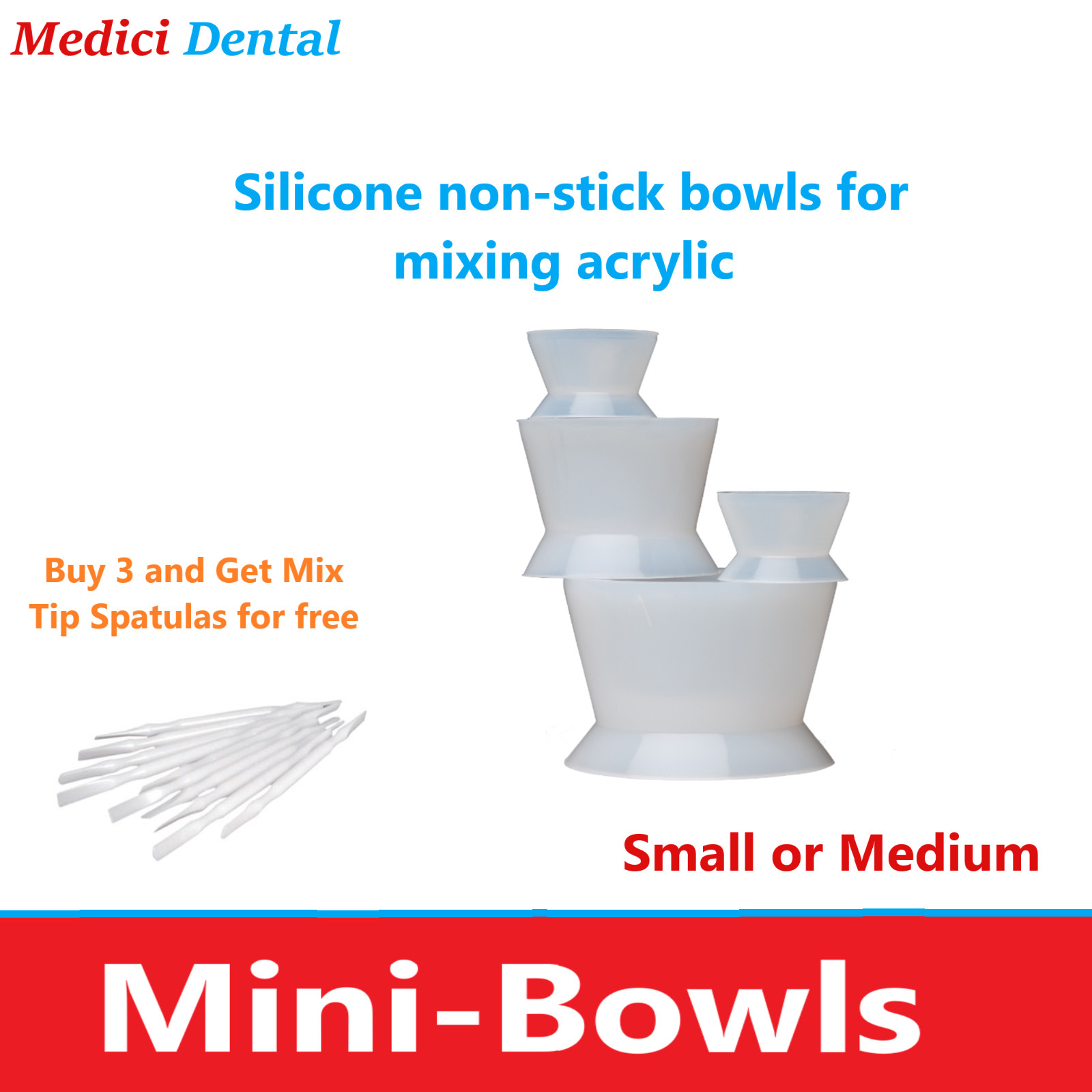 Dental Silicone Mini- Bowls for Mixing Acrylic Small- 8cc or Medium – 30cc