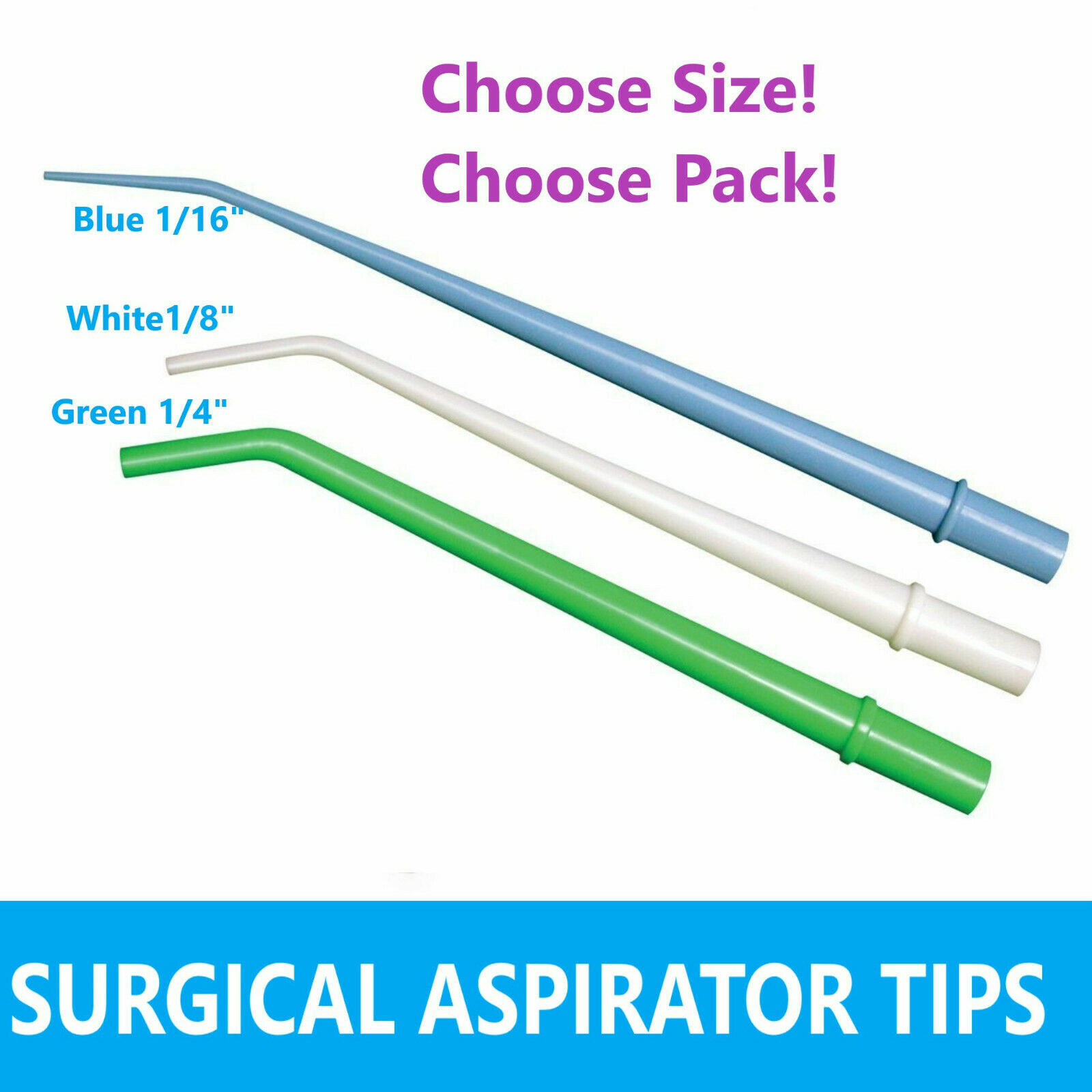 Surgical Aspirator Tips Dental Aspirating Suction Tips Blue, Green, White, 25Pk