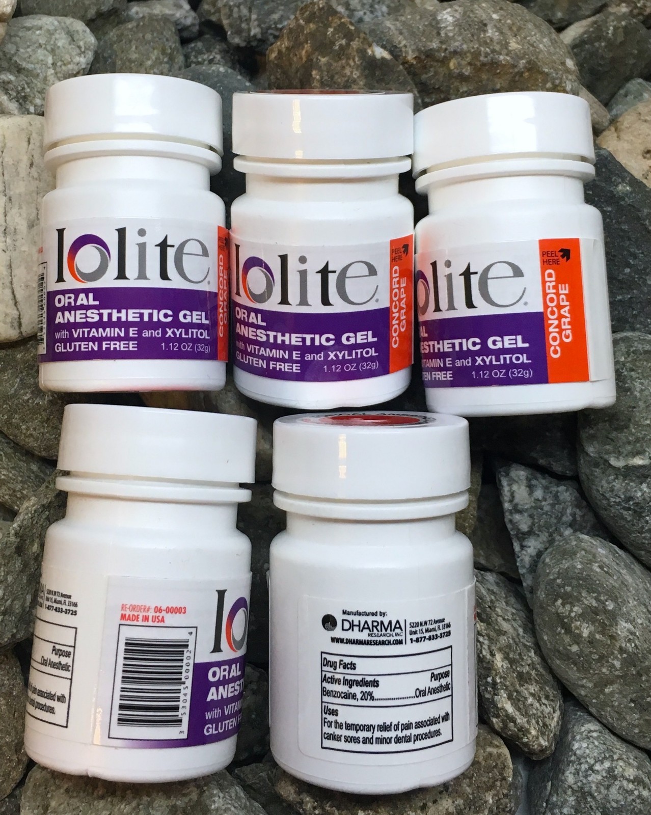 5 x Jars, Anesthetic Gel /W Vitamin E Concord Grape Dharma Exp. 10-2028