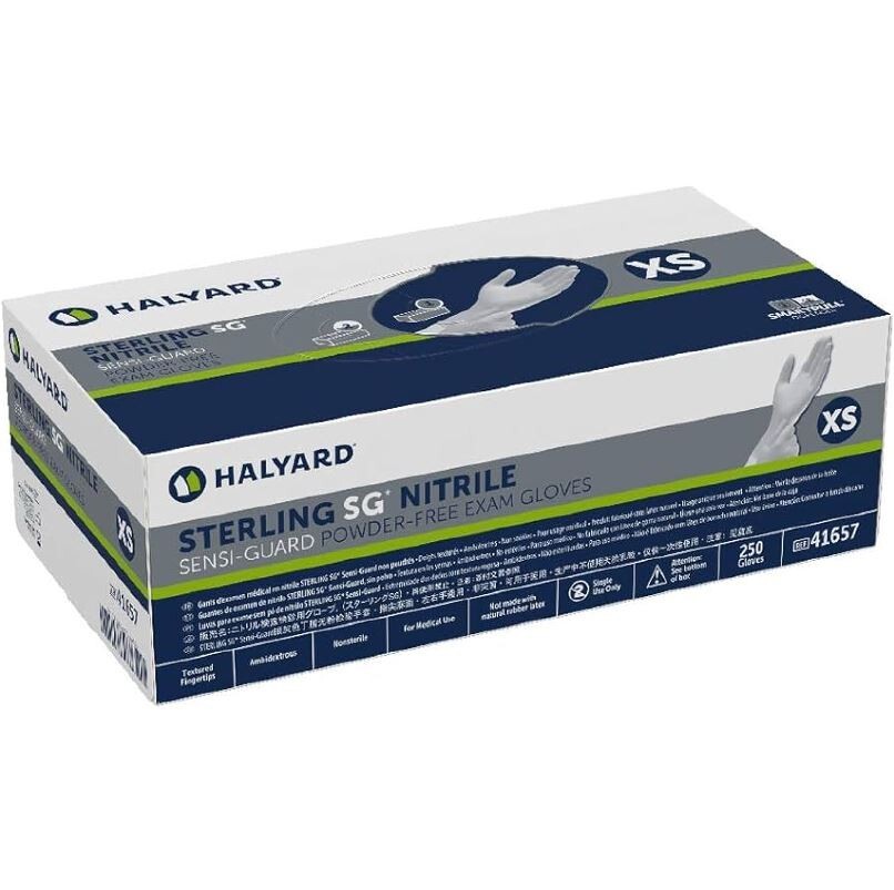 *250-Gloves* Halyard Sterling SG Sensi-Guard PF Nitrile Medical X-Small 41657