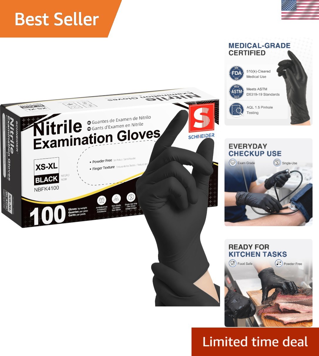 Versatile Black Nitrile Disposable Gloves – Ultra-Light, Powder-Free, 100 Count