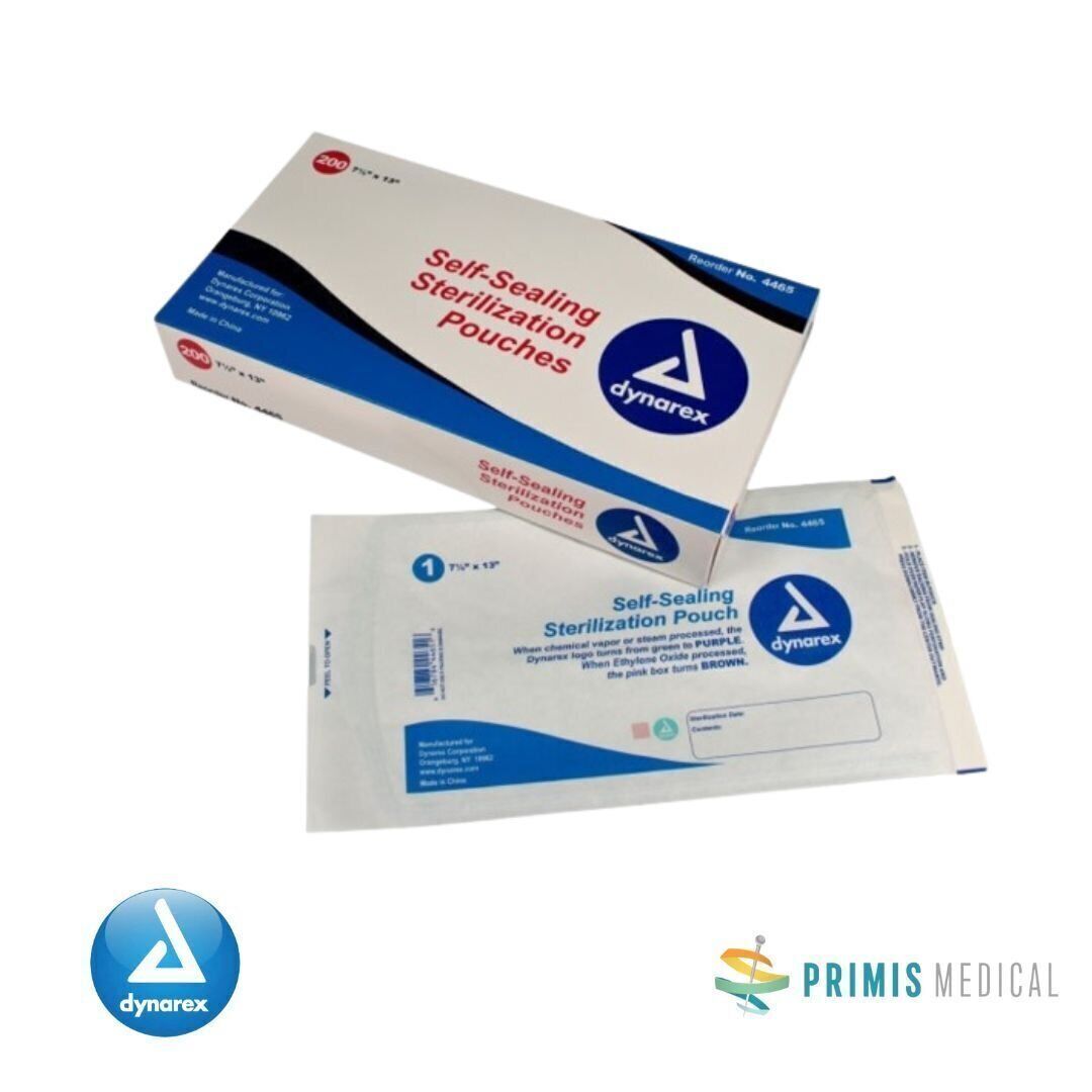 Dynarex 4465 Sterilization Pouches 7-1/2″ x 1″ w/ Internal & External Indicators