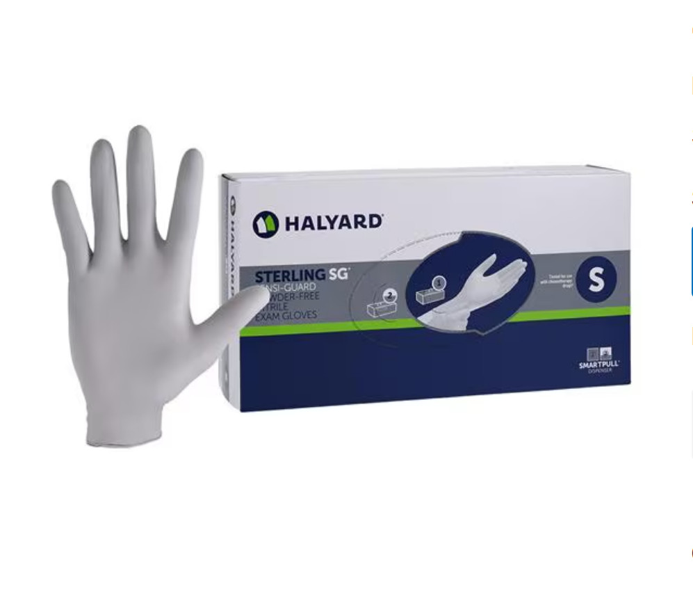 2 Boxes of 250, HALYARD Sterling SG Nitrile Powder Free Exam Gloves, 41658 Small