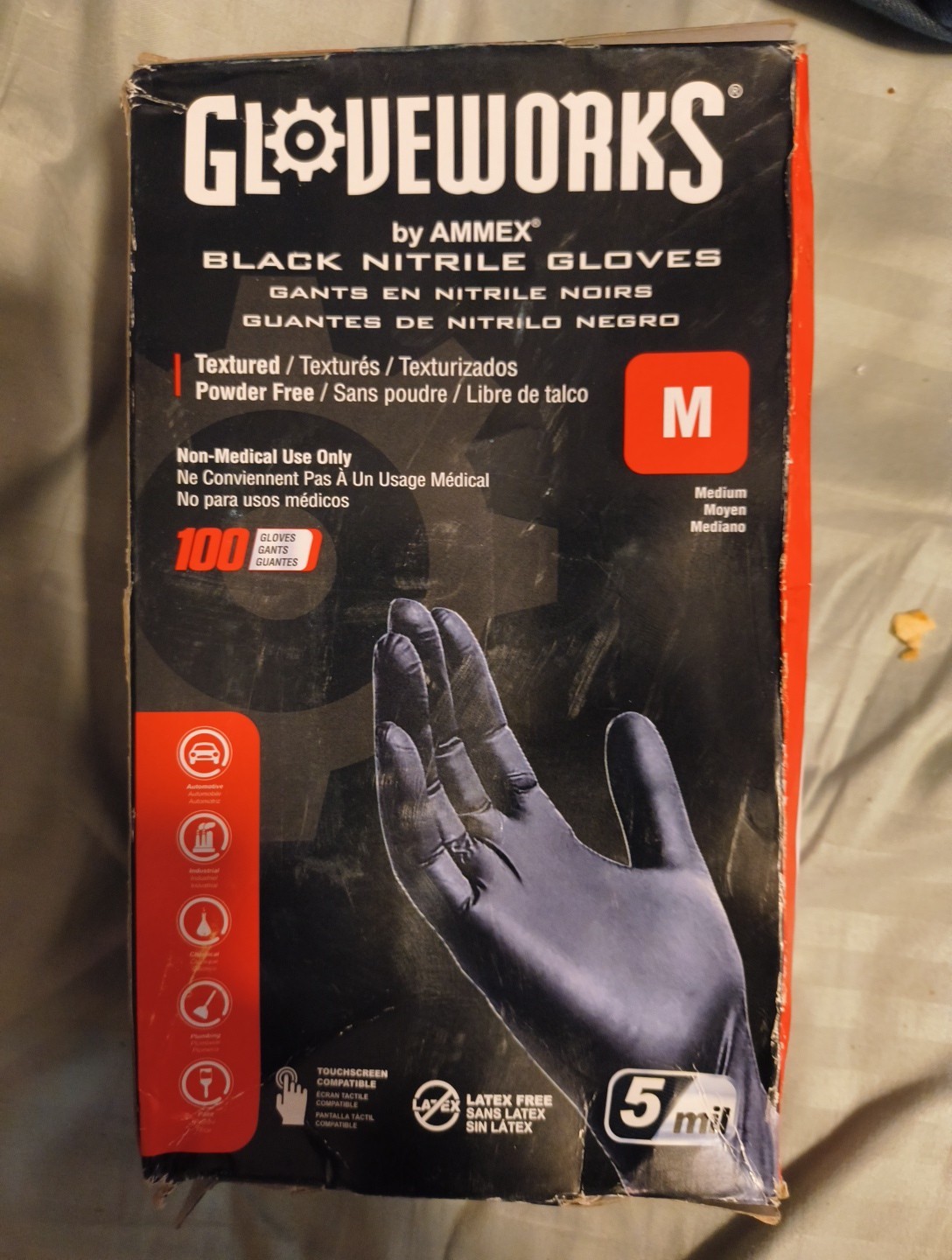 GlovePlus Nitrile Disposable Industrial Gloves, Black, M – Box of 100,