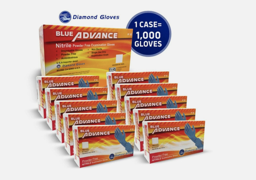 Advance Nitrile Exam Gloves 5mil, Blue 1000 Pieces New (S M L XL)