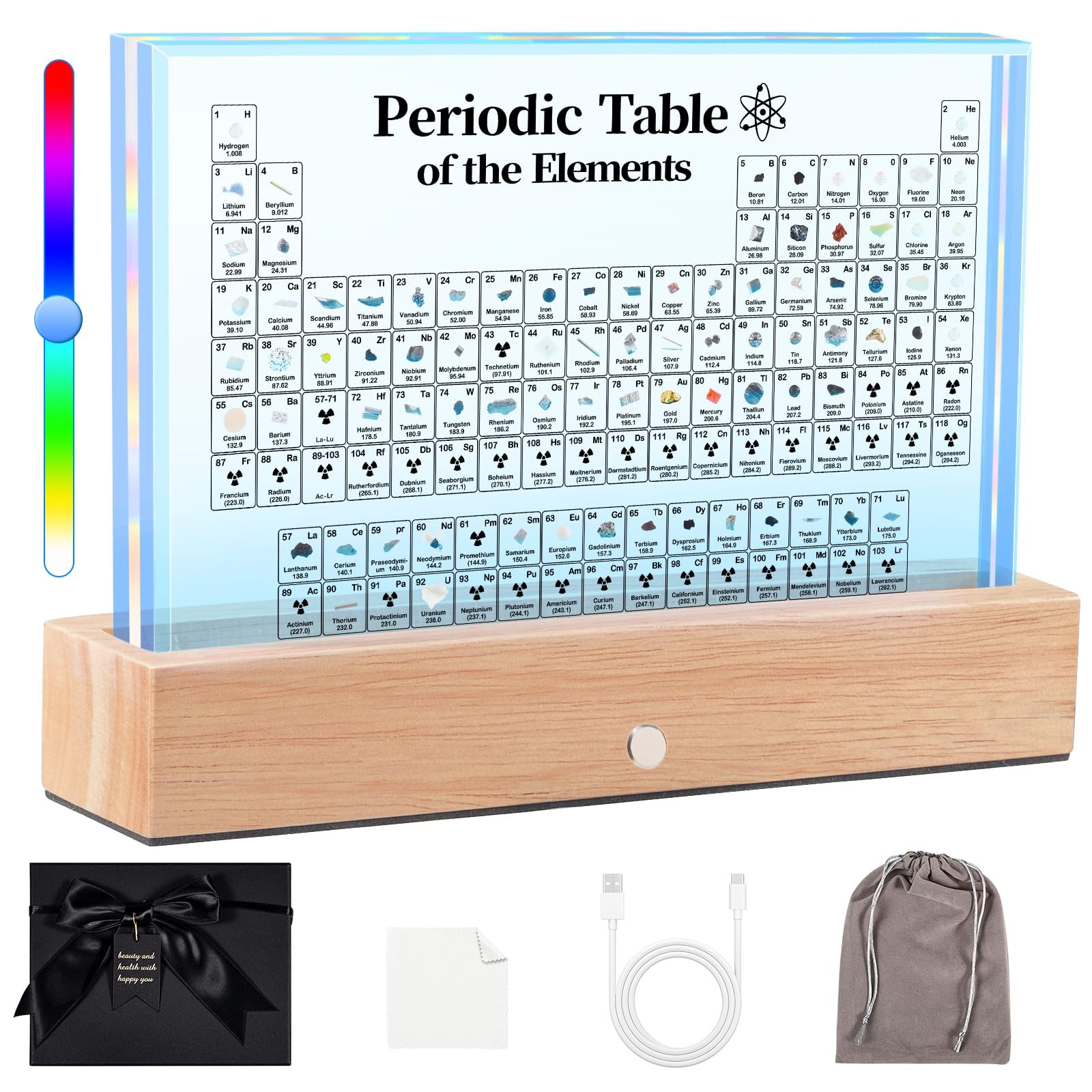 «Large Acrylic Periodic Table with Real Elements & LED Lights – Educational