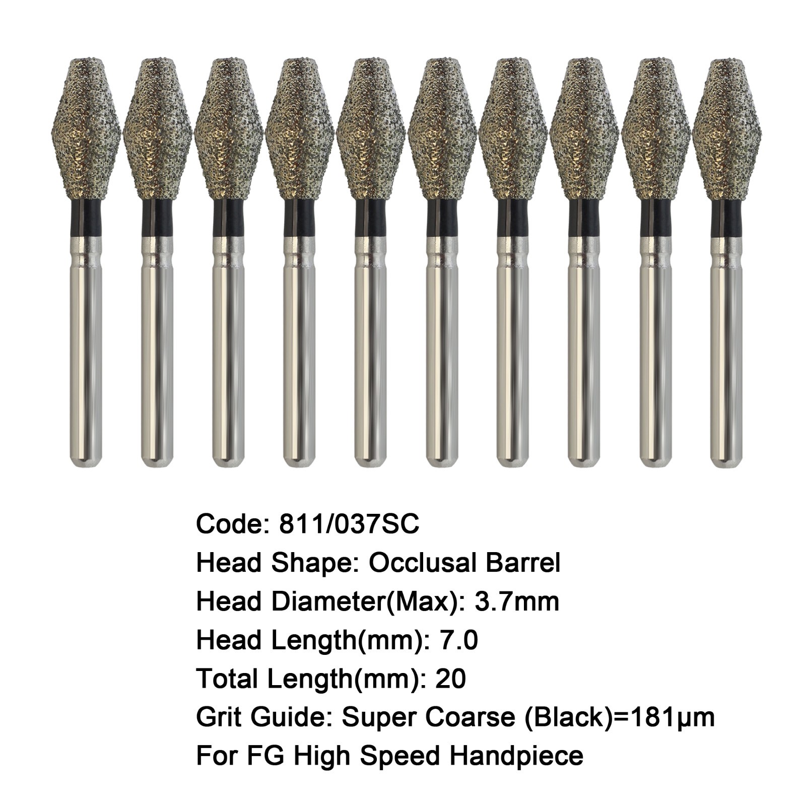 Dental Diamond Burs Occlusal Barrel FG Super Coarse Bur Black 811/037SC 038SC