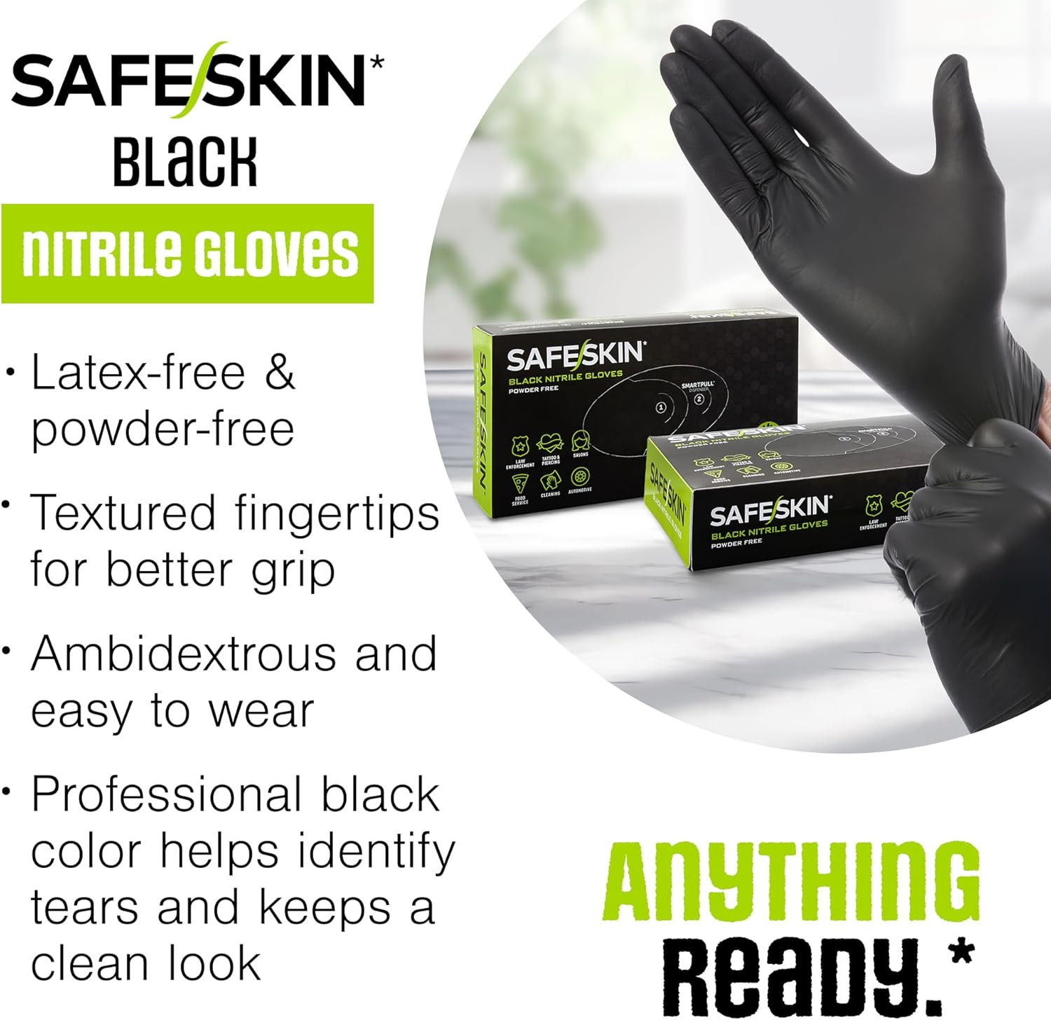 Black Nitrile Disposable Gloves Powder Free Latex Free Tattoo, Food Prep, 3.5 Mi