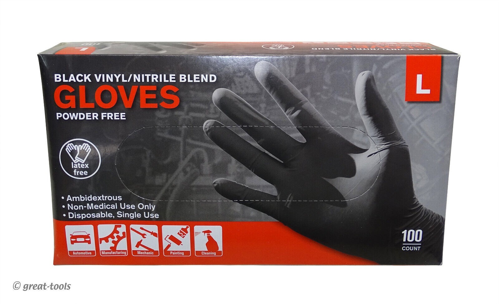 400 (4X100) Auto Wurks Black Vinyl/Nitrile Blend Powder/Latex Free Gloves F/Ship
