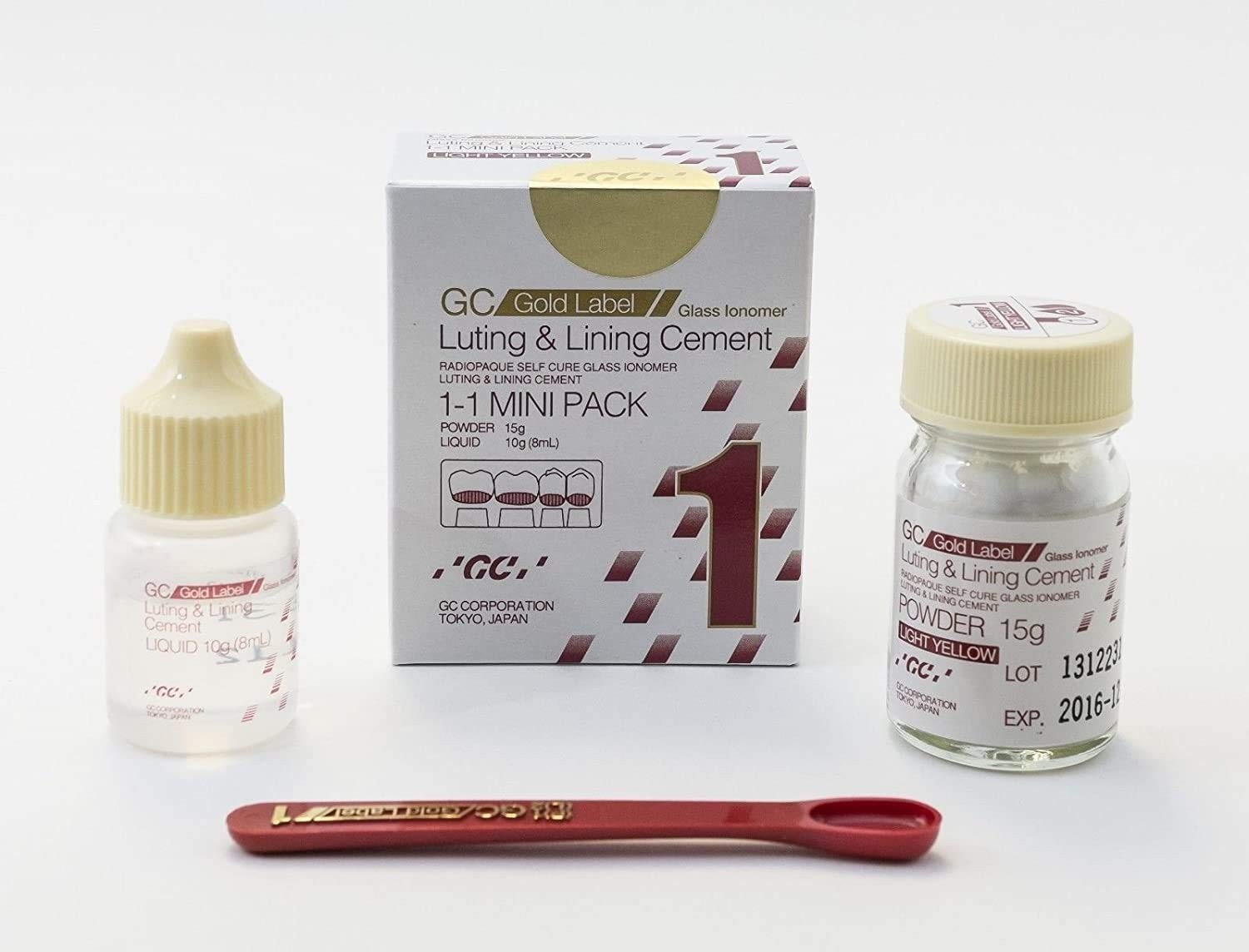 GC Gold Label 1 Glass Ionomer Mini Pack Luting & Lining Cement glue 15g and 10gm