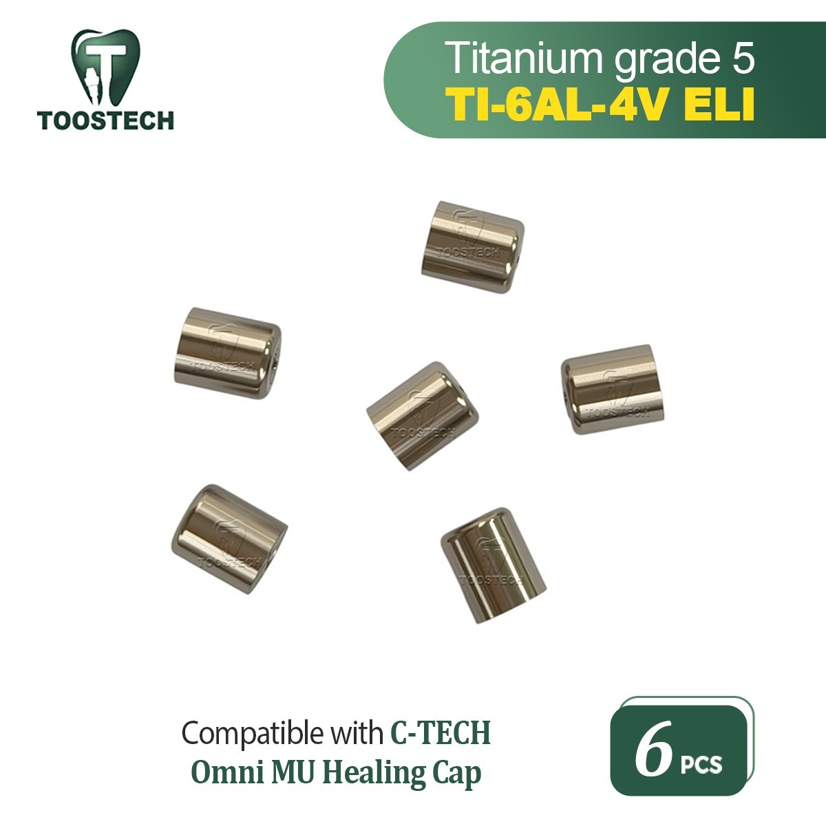 6pcs Dental Titanium MU Healing Cap for Omni Multi Unit Abutment fits to C- TECH