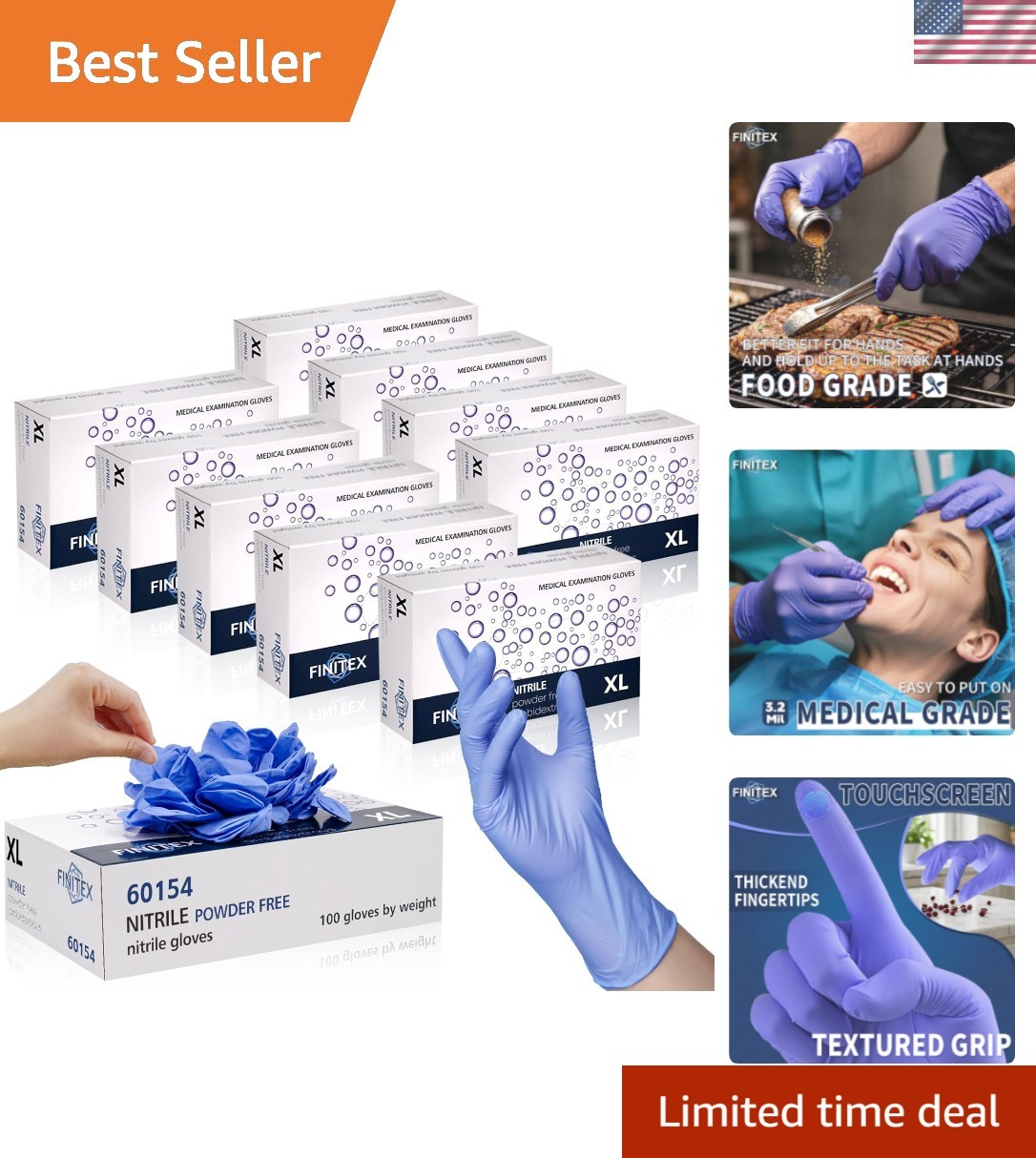 Ice Blue Nitrile Exam Gloves – Powder-free, 1000 PCS Medical & Home Cleaning …