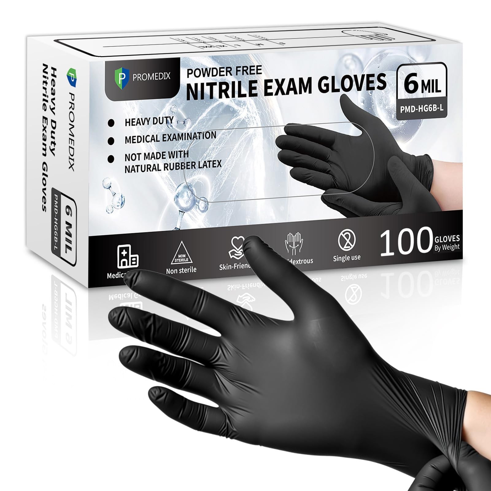 PROMEDIX P 6 Mil Nitrile Exam Gloves, Powder-Free Latex-Free Disposable, Blac…