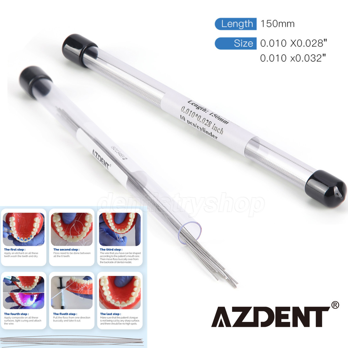 AZDENT Dental Orthodontic Lingual Retainer Wire Flat Straight Twist Wires 150MM