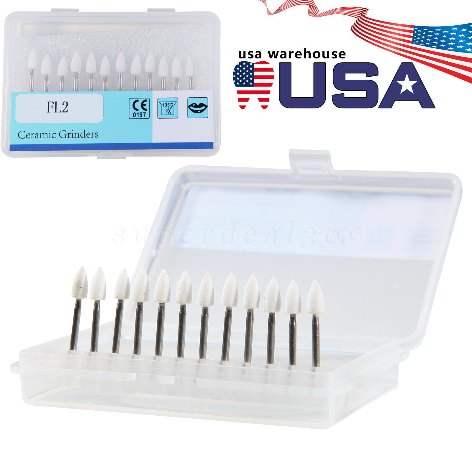 Dental White Stone Polishing Burs FG Aluminum Oxide Flame Shape ty