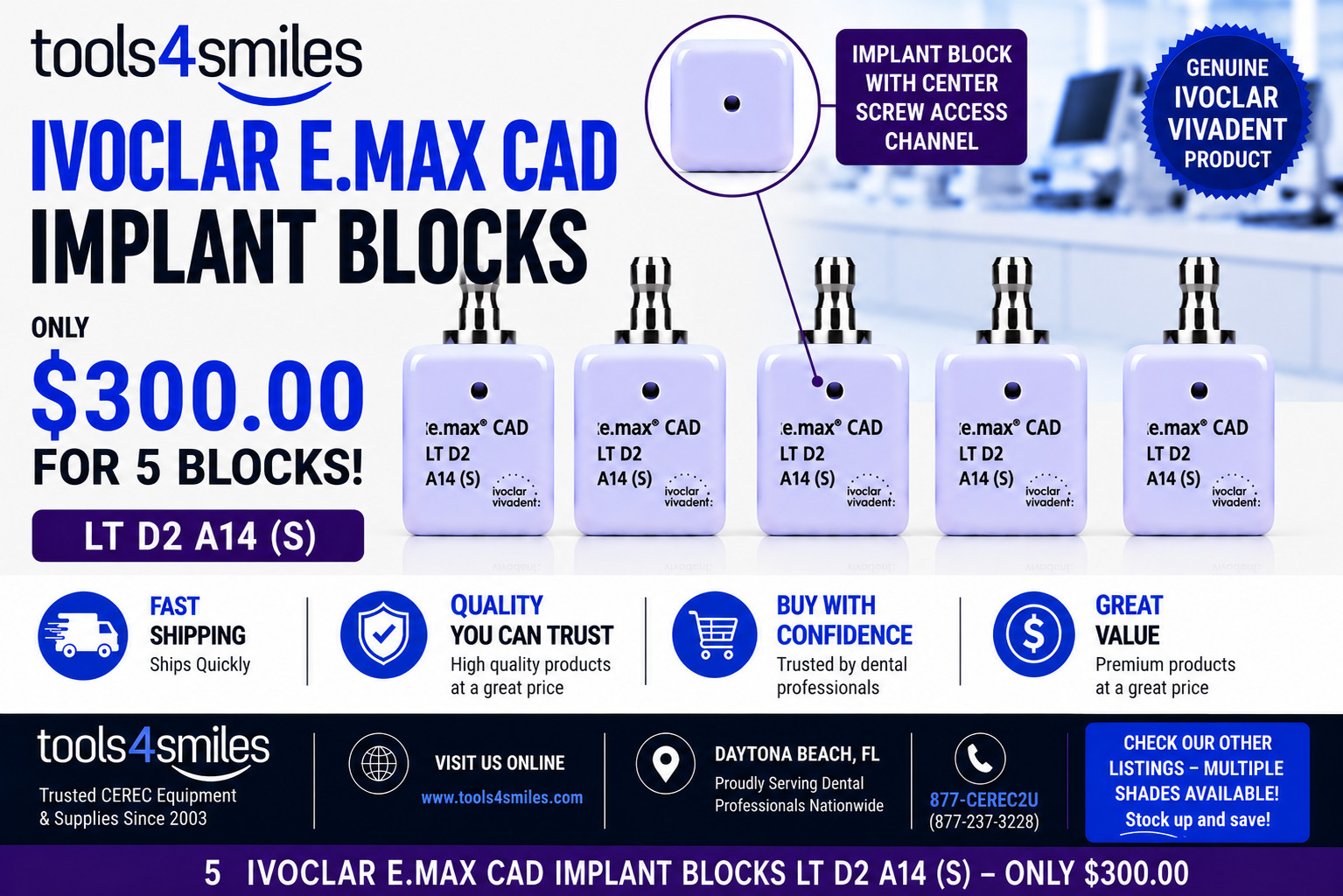 CEREC IPS Emax Cad Blocks LT D2 / A14 (S) – 5 Blocks