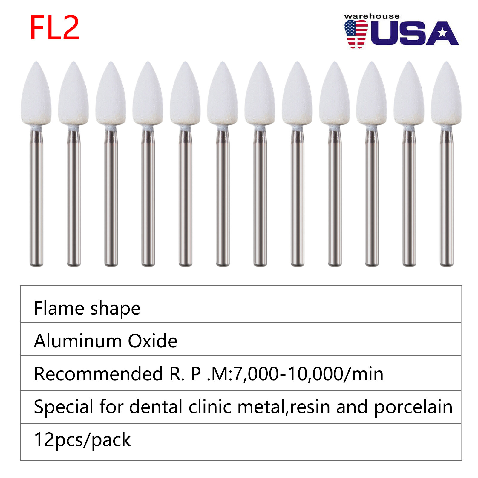 Dental White Stones Polishing FG burs Flame Cone shape Arkansas Stone 12pc/Box