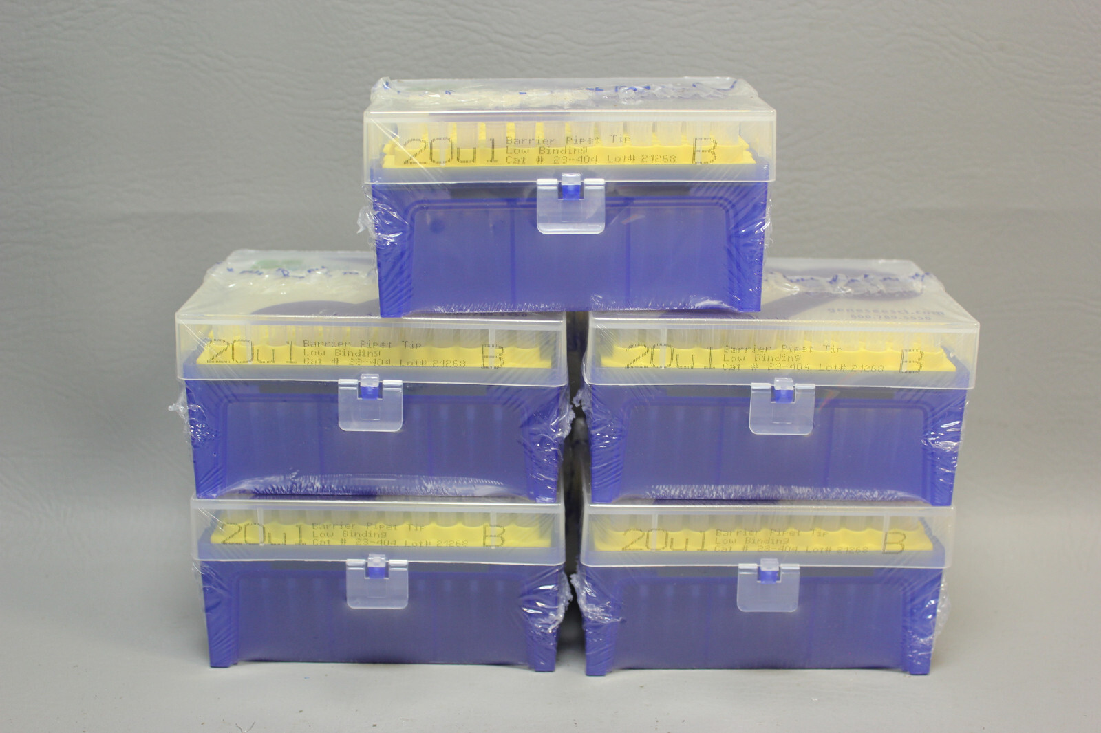 LOT OF 5 RACKS GENESEE SCIENTIFIC 20 UL BARRIER PIPET TIP LOW BINDING 23-404