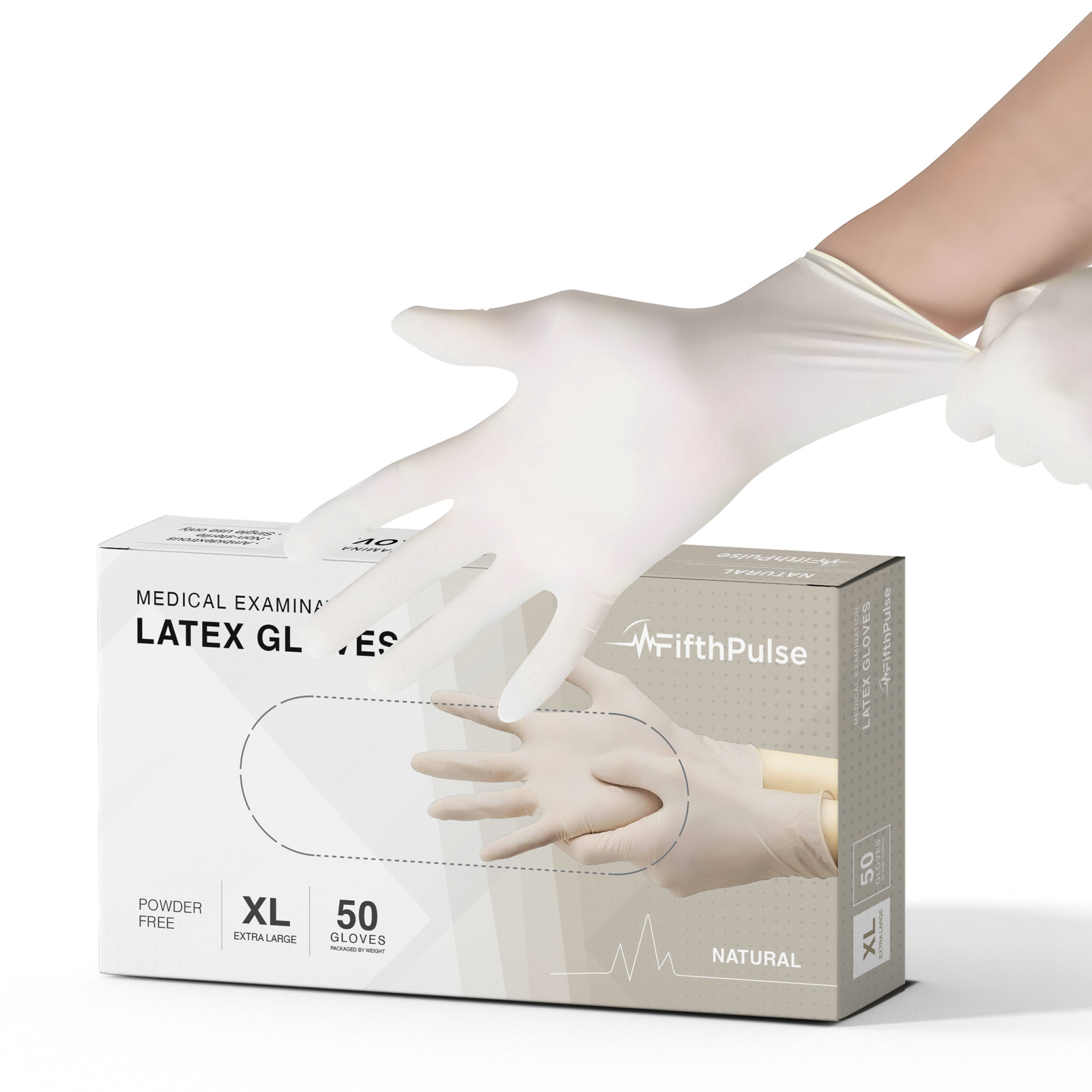FifthPulse Medical Exam Latex Powder Free Disposable Gloves 50 Pcs XL – Natural