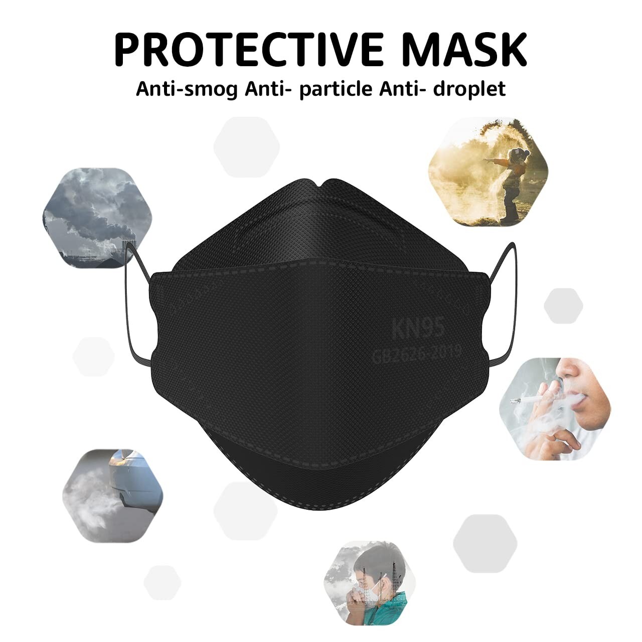 50 Pack of Black KN95 Face Masks – Skin-Friendly Protection for Adults & Teens