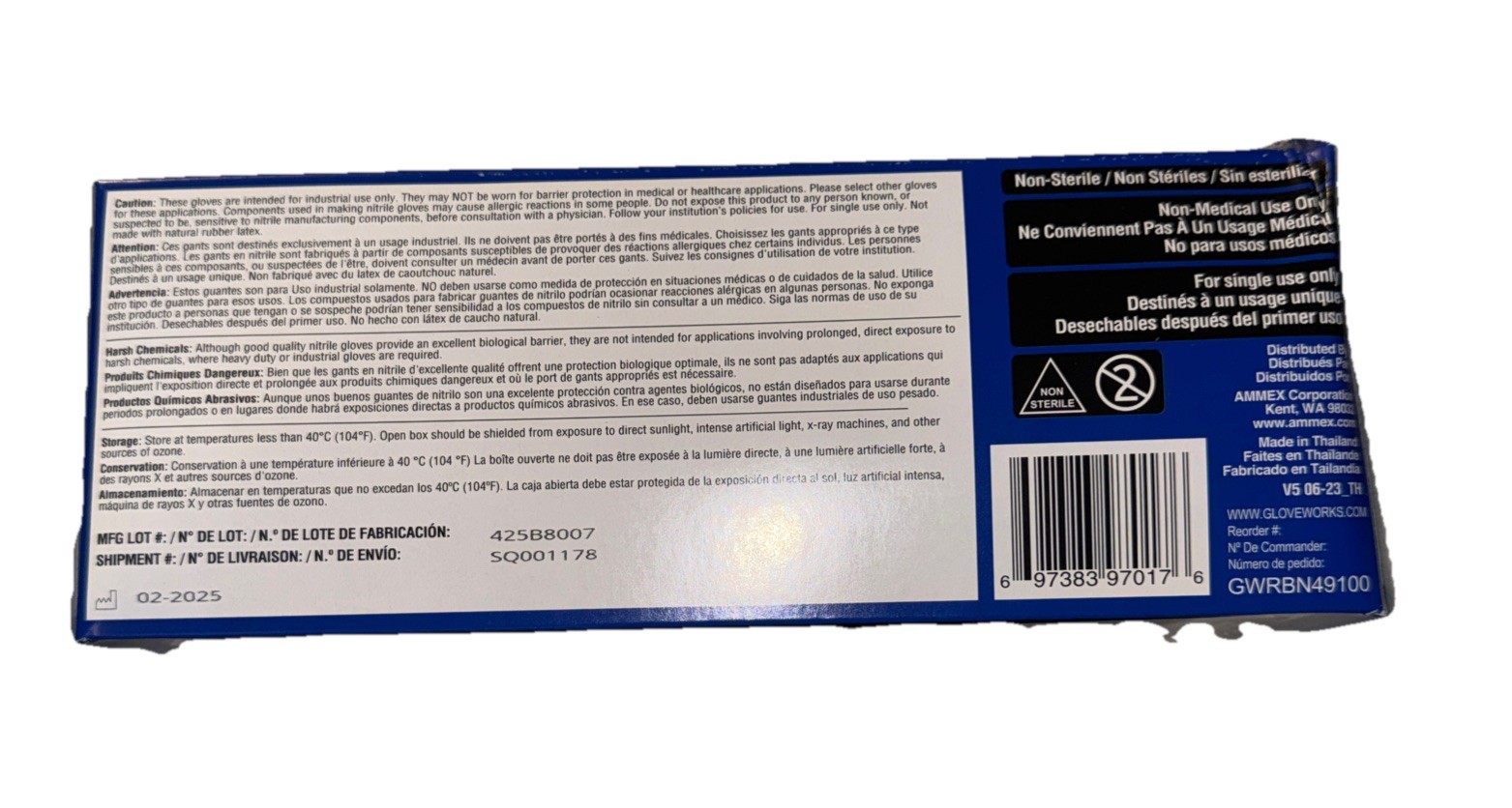 Ammex Gloveworks GWRBN49100 Blue Nitrile Powder Free Industrial Gloves, 6 Mil