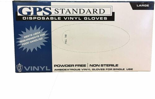 GPS Standard Vinyl Powder Free Disposable Gloves, 1000/Case (10 Boxes) – XL