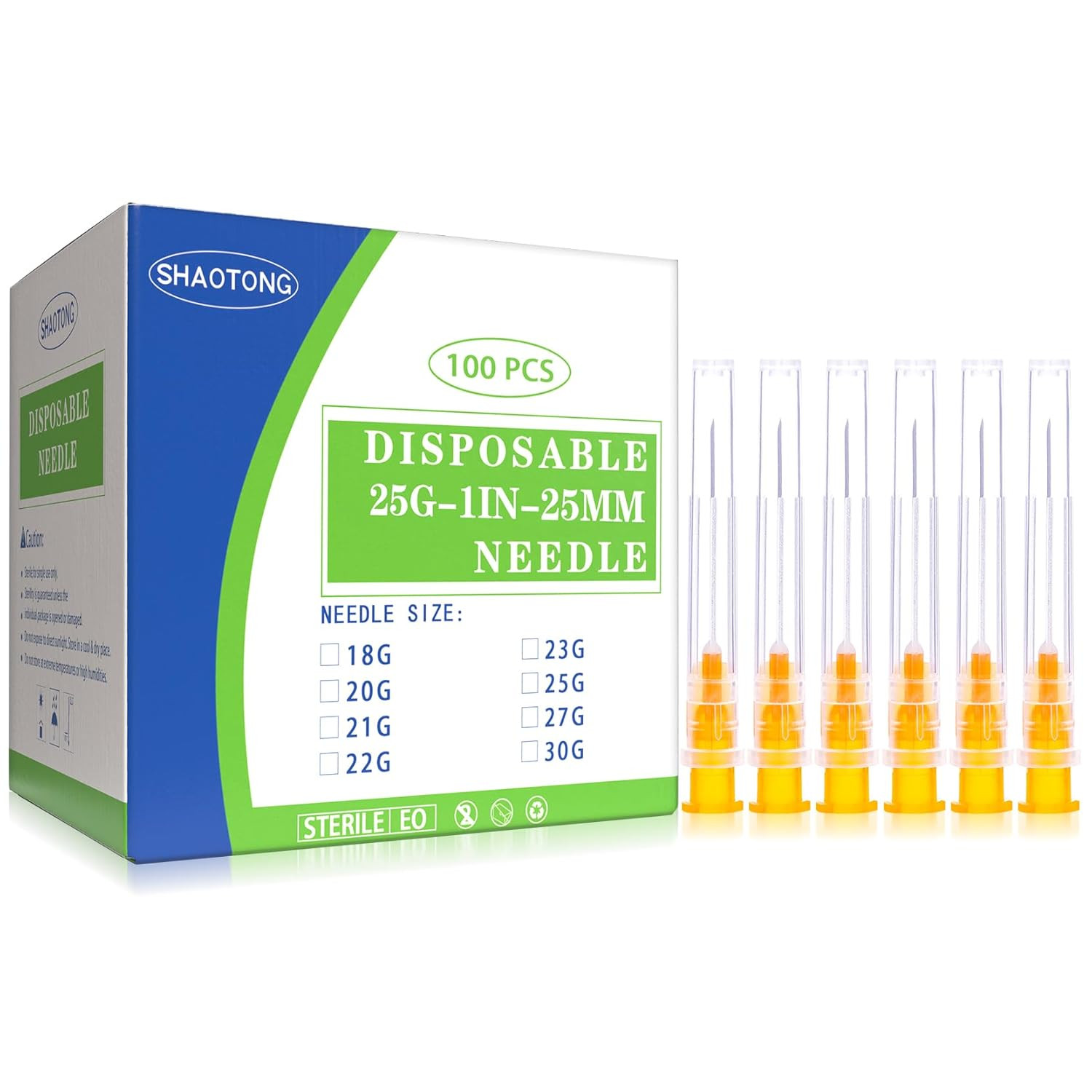 25 Gauge 1 Inch Luer Lock Accessories Disposable Lab Supplies, Pack of 100