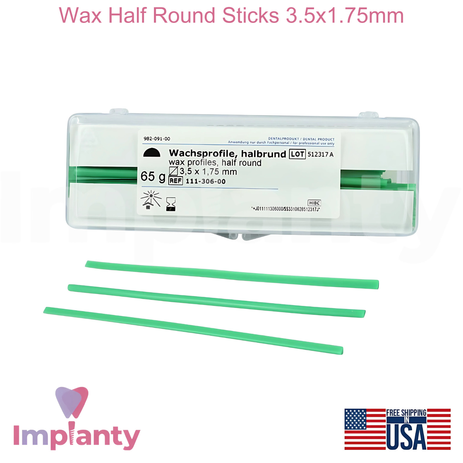 Wax Half Round Green Sticks 3.5×1.75mm 65g Dental Lab Applications Strengtheners