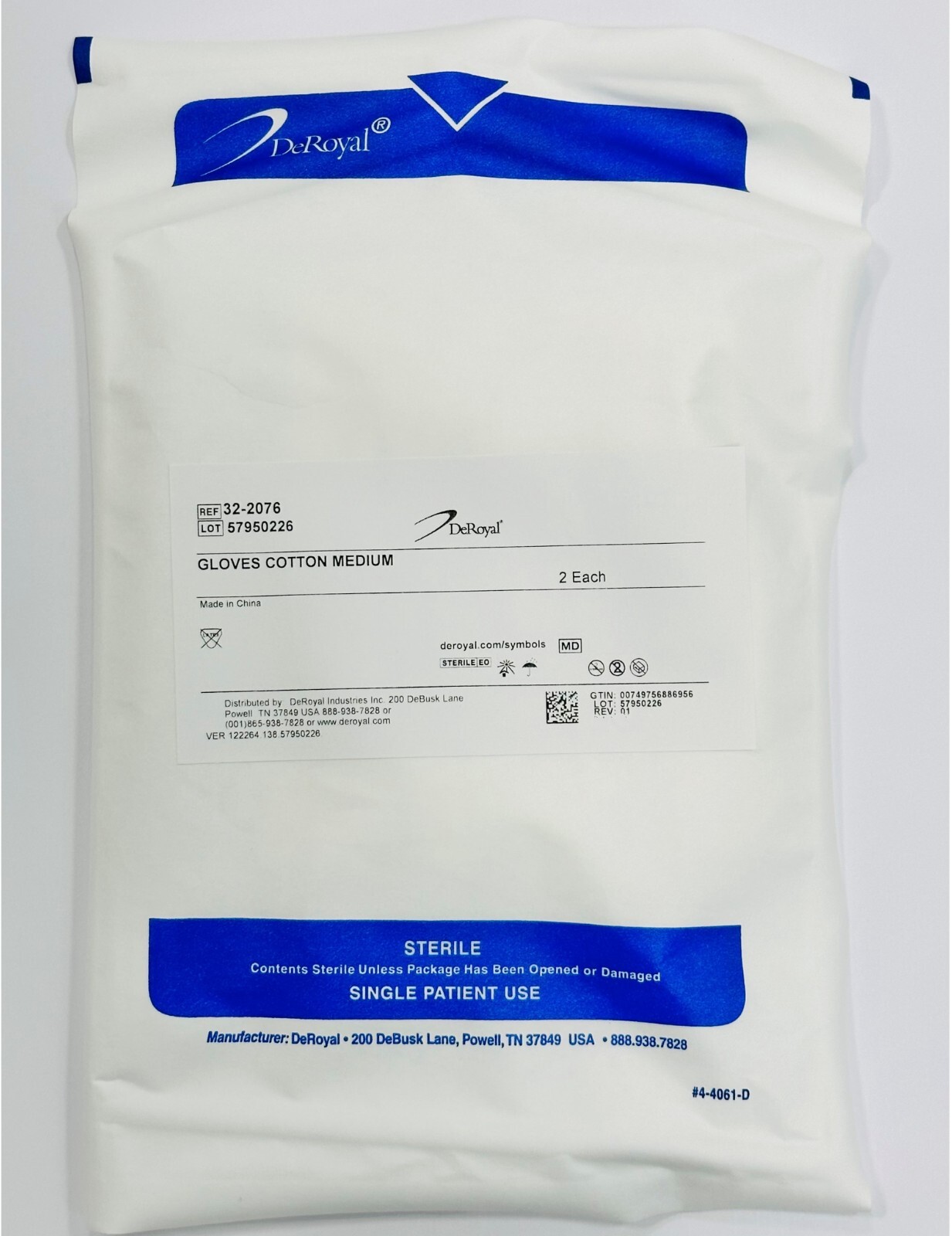 *1-Pair* DeRoyal Cotton Gloves Medium Sterile 32-2076