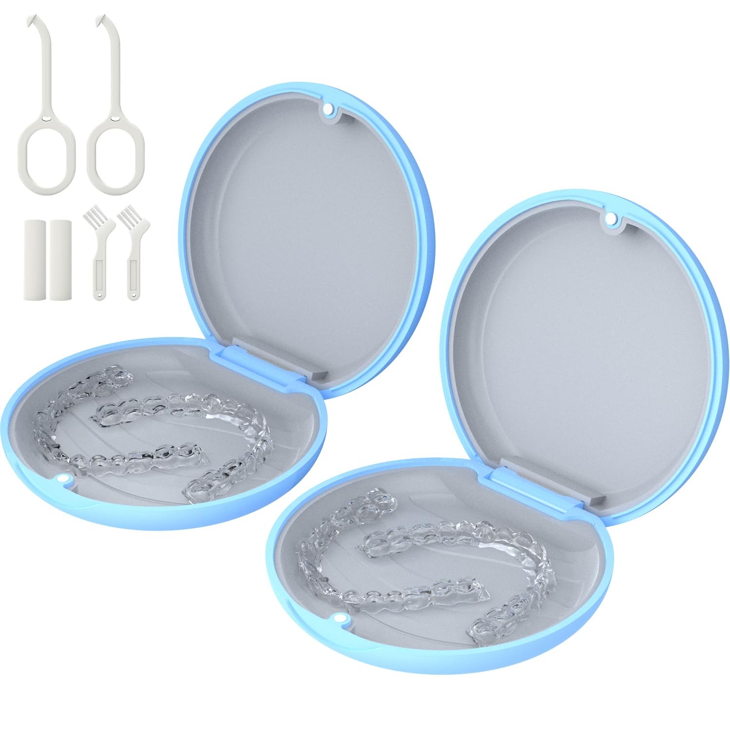 2Pack Slim Retainer Case for Invisalign & Mouth Guard w/ Tool, Brush, SkyBlue