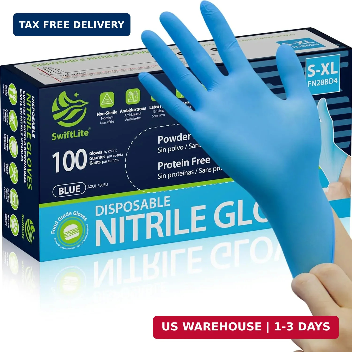 SWIFTLITE Nitrile Gloves, Food Safe Disposable Gloves Latex Free, Blue Rubber Gl