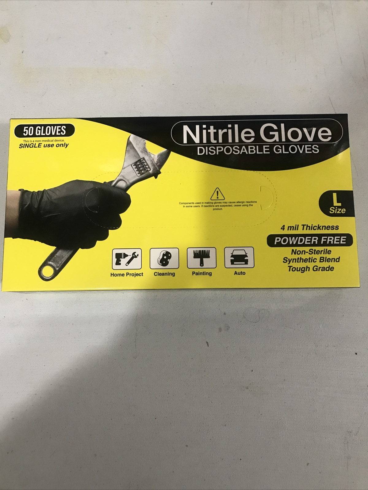 50 LG Black Nitrile Disposable Gloves 4 Mil, Powder Free, Synthetic (1-shelf)