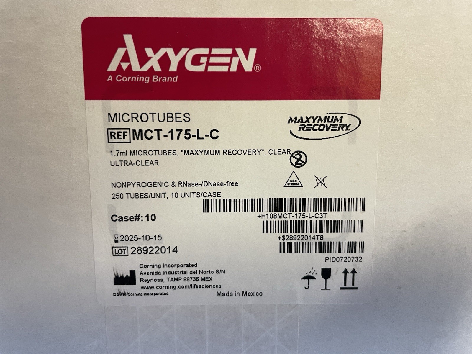 Axygen Maxymum Recovery MicroTubes 1.7mL Clear Case of 2500 MCT-175-L-C