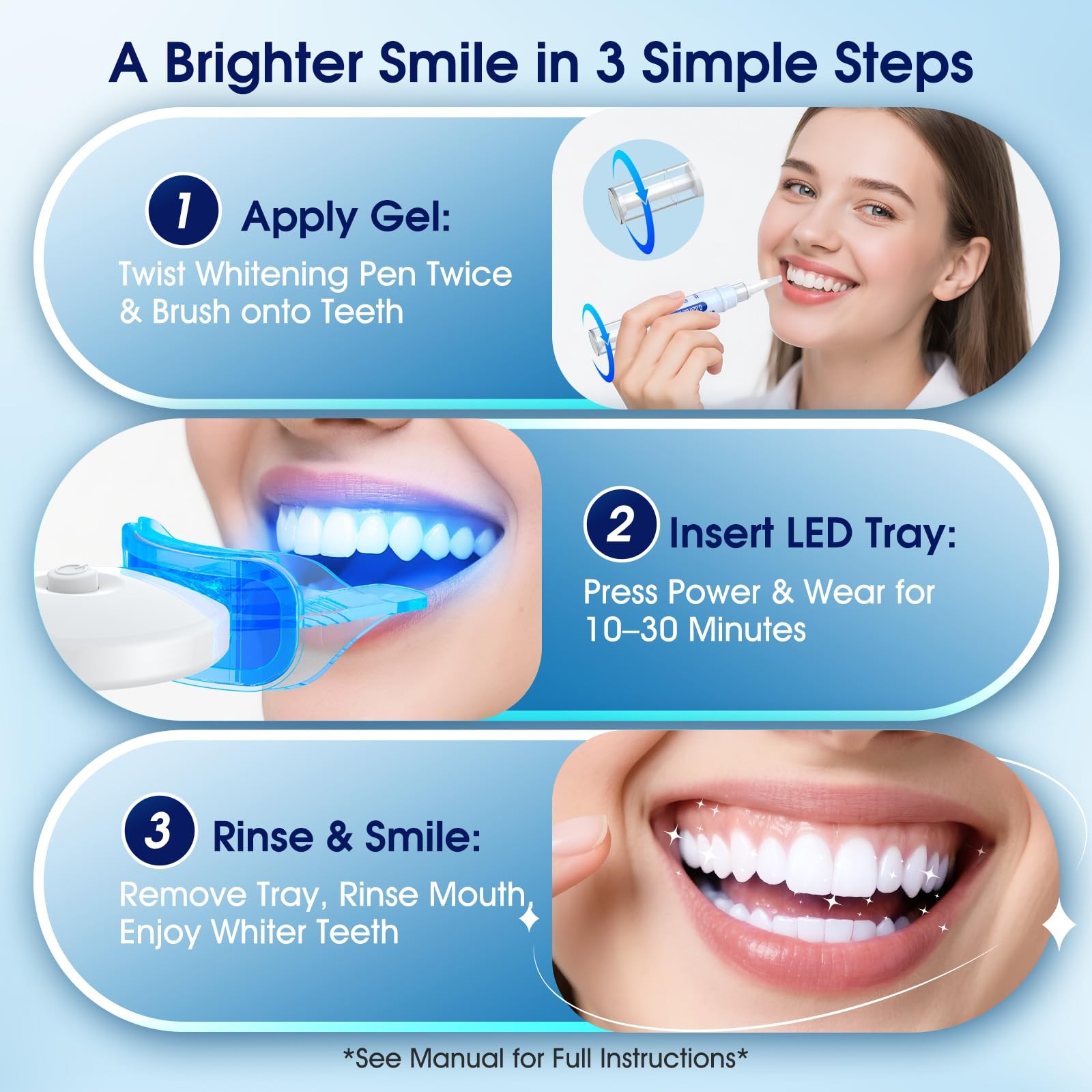 Teeth Whitening Kit with LED Light – 3 0.7 Fl Oz (Pack of 1), White