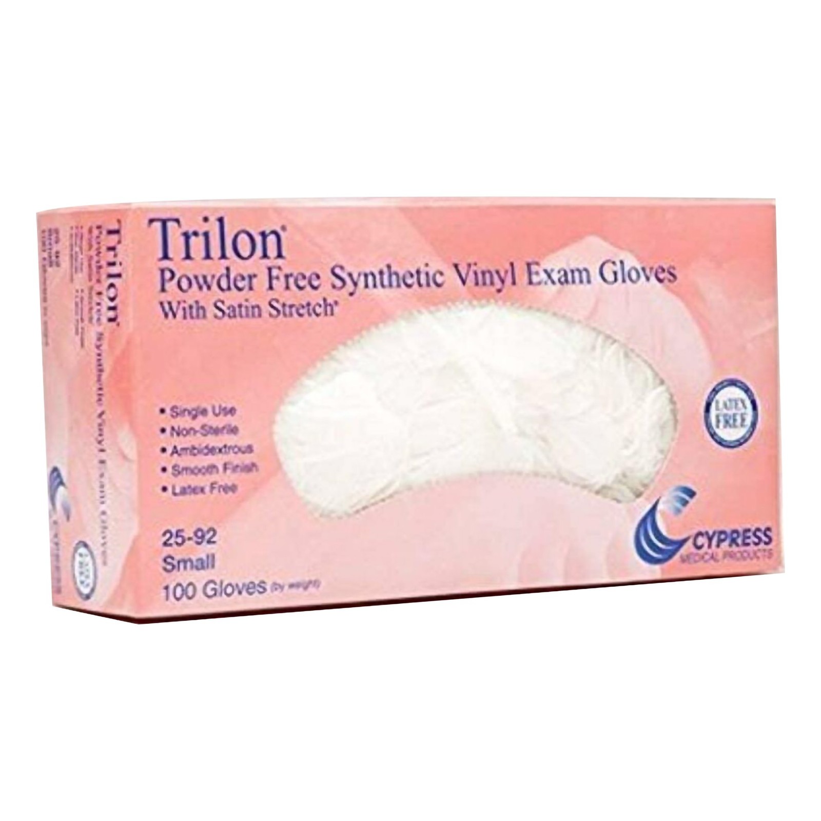 Trilon Disposable Vinyl Exam Glove Standard Cuff Length SMALL 25-92 100 per Box