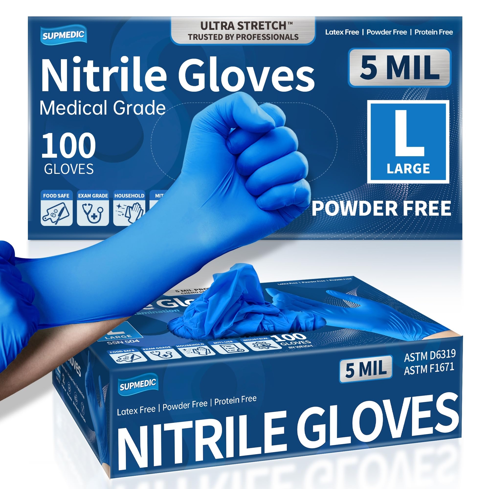 Medical Nitrile Exam Gloves 5 Mil Chemorated Powderfree Food Safe Cleaning Dispo