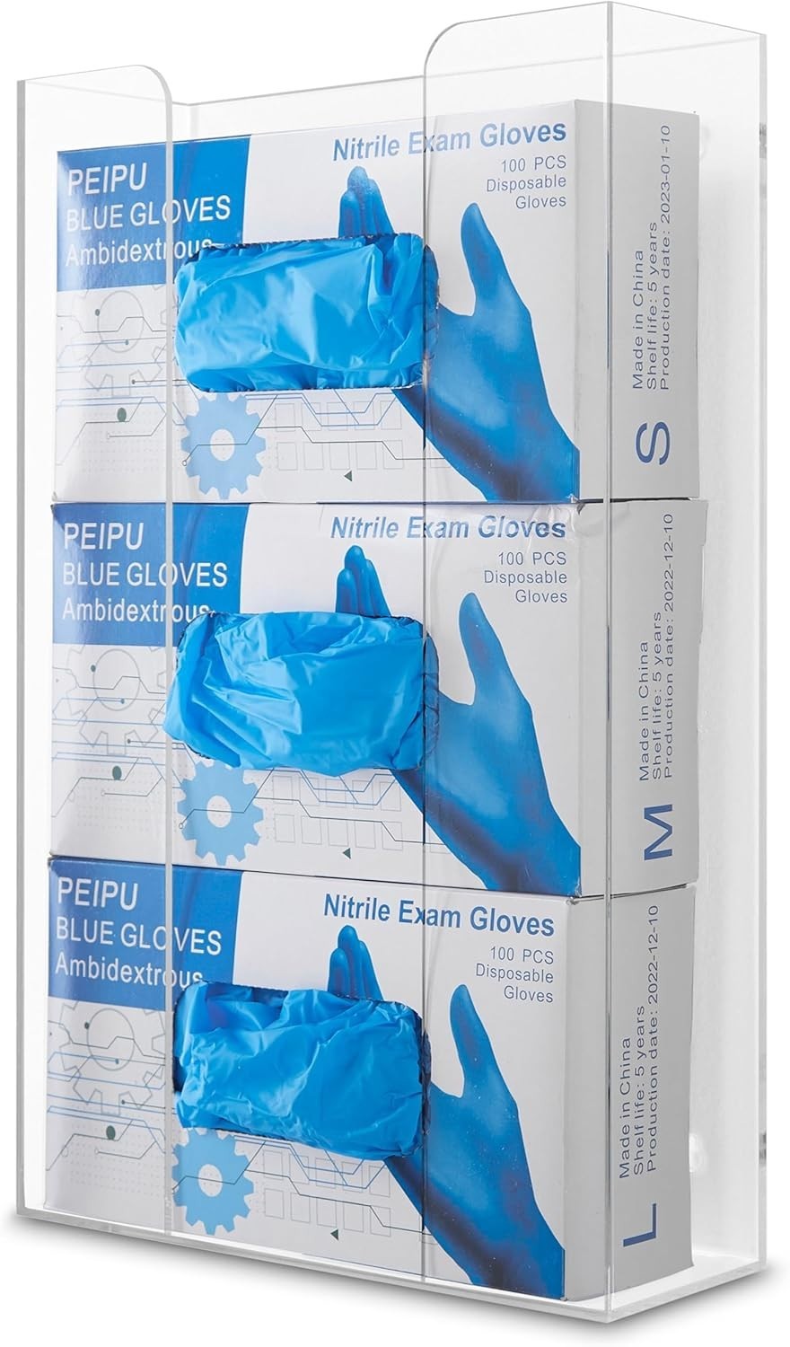 Triple Acrylic Gloves Dispenser, Tissue Box Shelf, Glove Holder Wall Mount, for